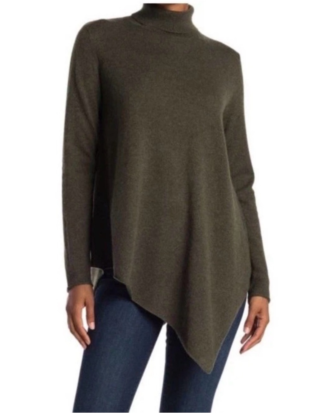 Magaschoni Cashmere Turtleneck Sweater Womens XL 100% Cashmere Green Tunic